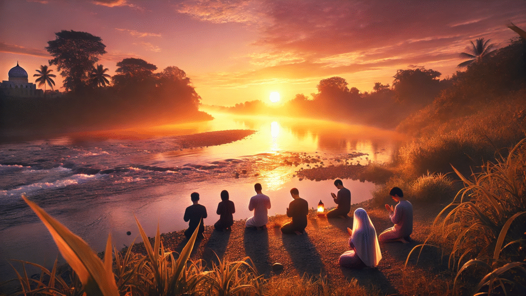 Die Leute beten Sonne und Wasser_